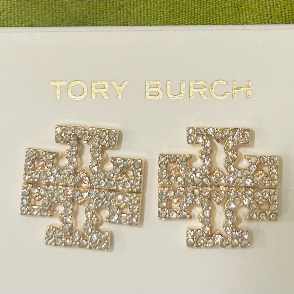 NWT TORY BURCH BRITTEN PAVE GOLD STUD EARRING